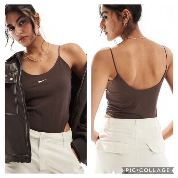 Nike Bodysuit Top Womens XXL Brown Cami High Leg Chill Knit Minimalist Sporty - Picture 8 of 8